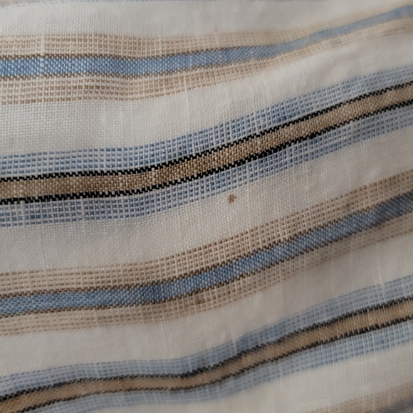 Lou & Grey 100% Linen Striped Blue, Tan & Ivory Sleeveless Romper Women's Medium - Picture 5 of 5